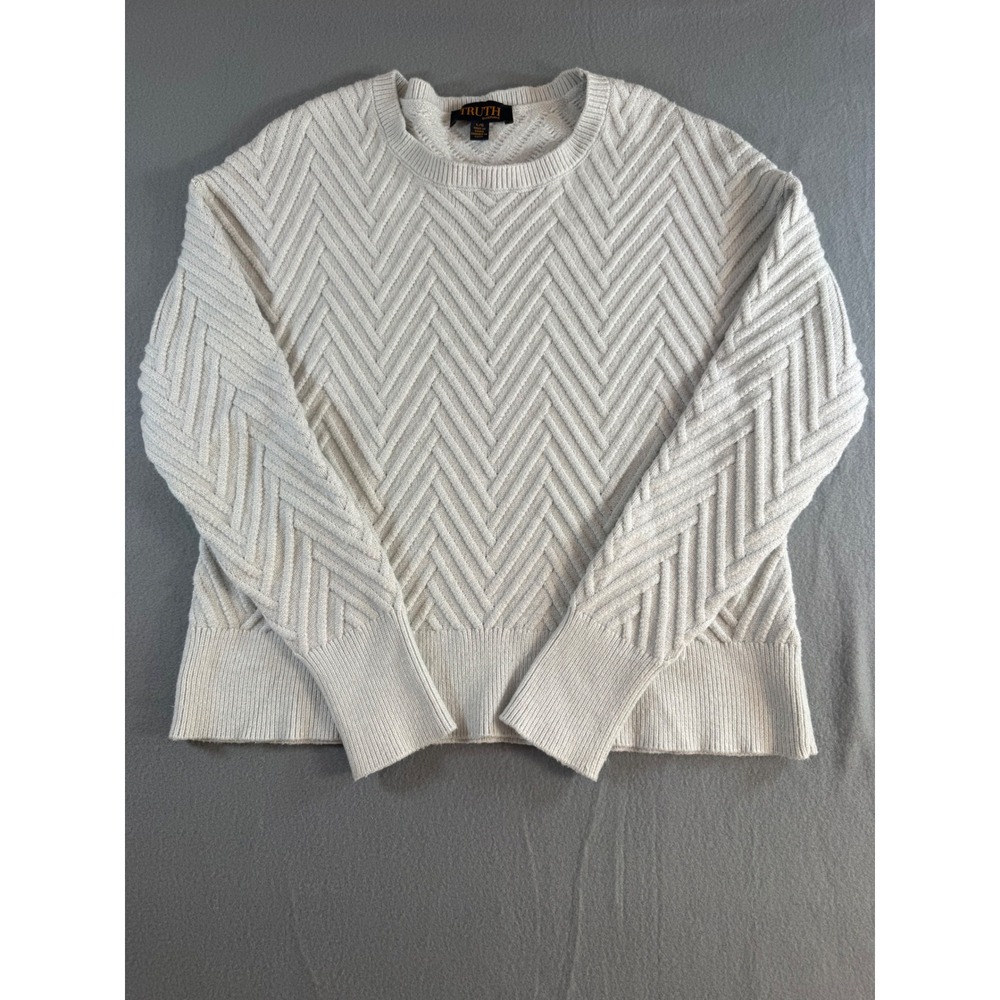 Truth by Republic Womens Chevron Herringbone Knit Sweater Gray Crew Neck Large